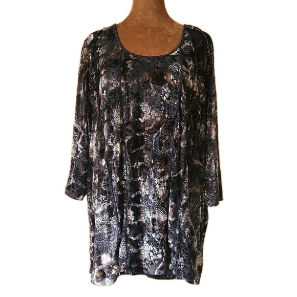 Catherines Top Size 2X 22 24 Black Floral Paisley Velvet Burnout Blouse Womens - Picture 1 of 7